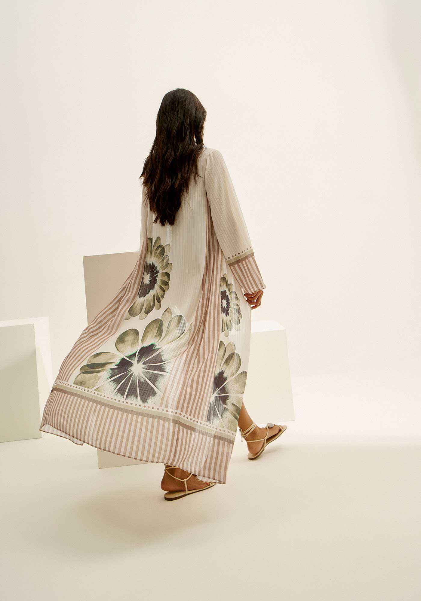 Kaftan Longo Sa&iacute;da de Praia Estampado com Cinto, , large.