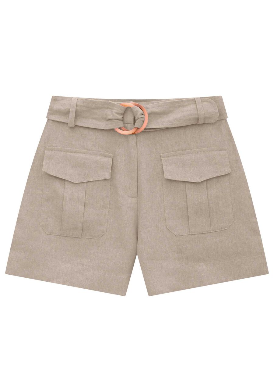 Shorts Cintura Alta Linho com Bolso Utilitário, , large.