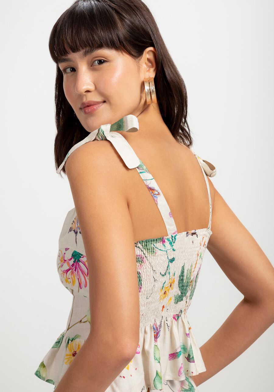 Blusa Estampada em Viscose com Babado, DEIA. Blusa Estampada em Viscose com Babado, DEIA, large.
