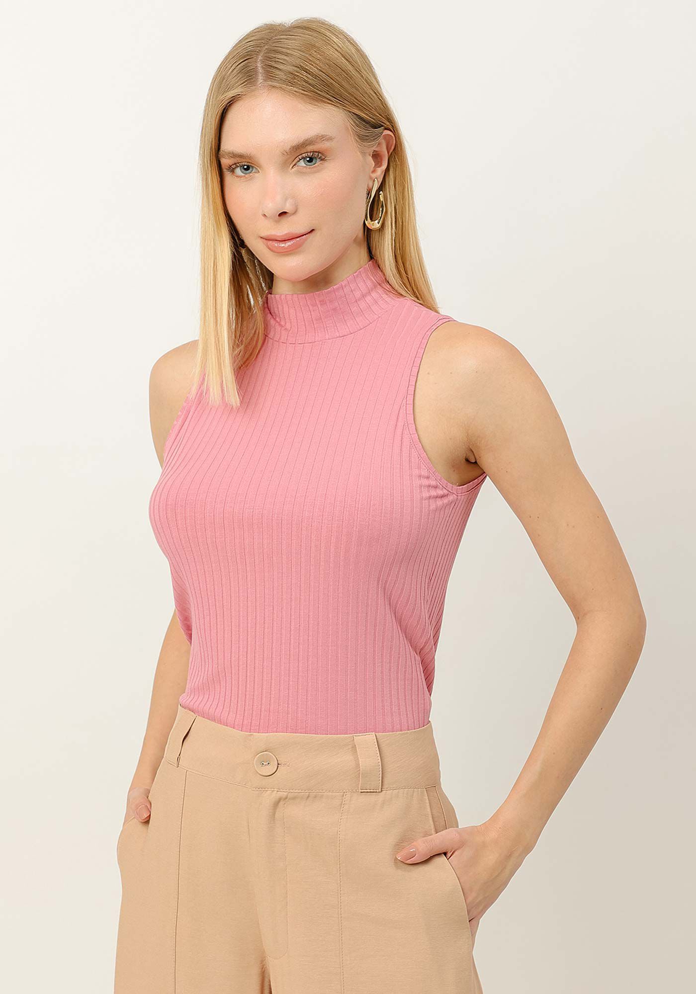 Regata Canelada com Gola Alta, , large.