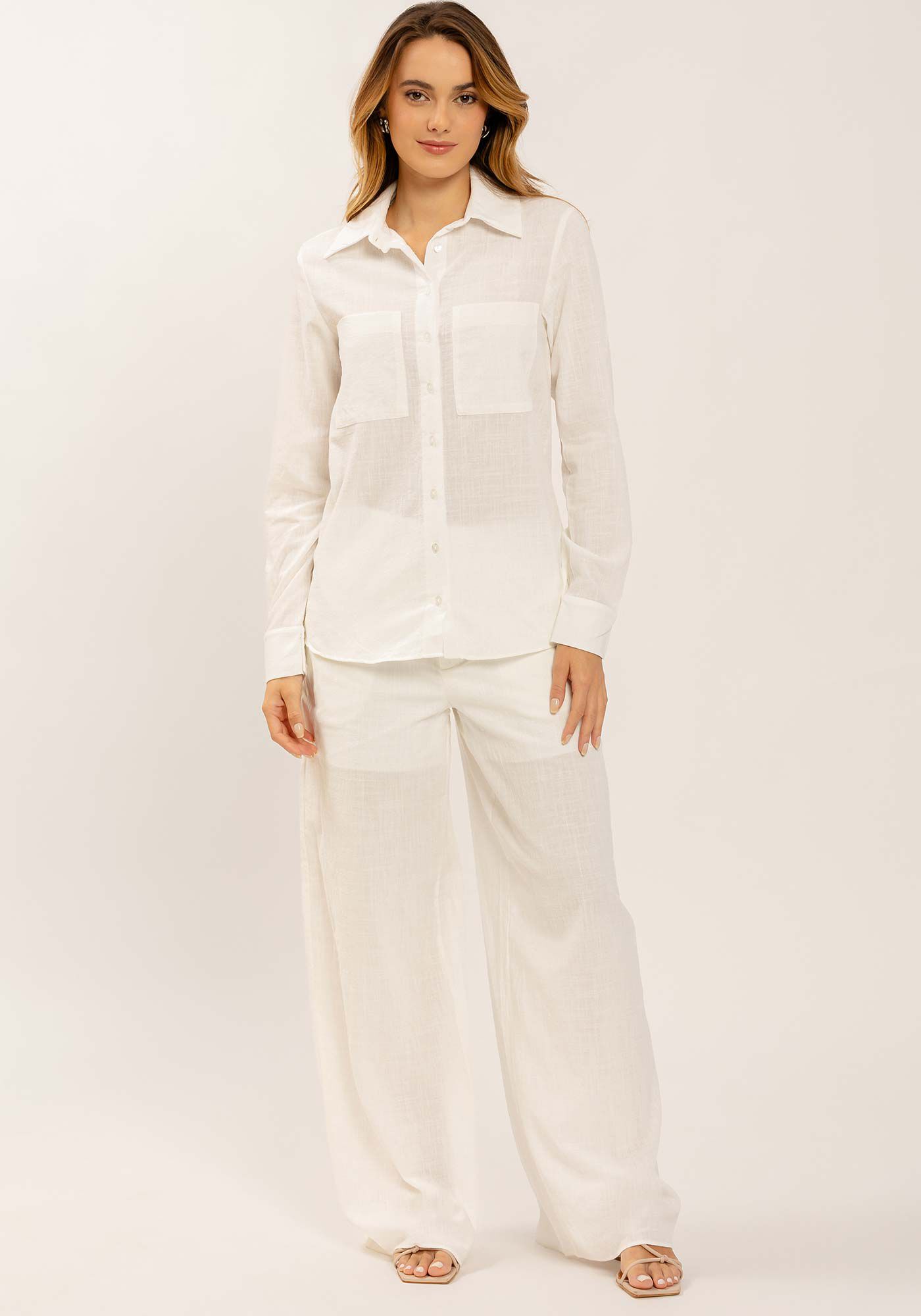 Camisa Manga Longa em Tecido Plano com Bolsos, , large.