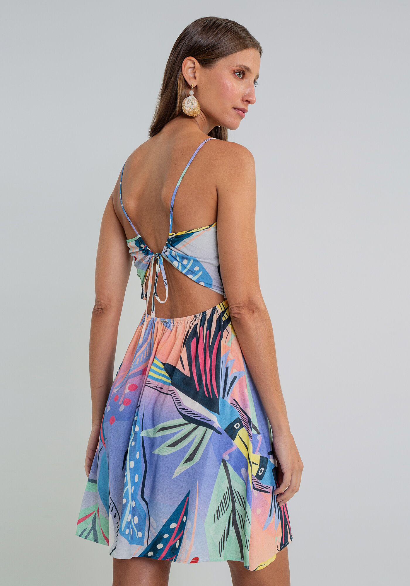 Vestido com Al&ccedil;as Curto Estampa Caraiva, , large.