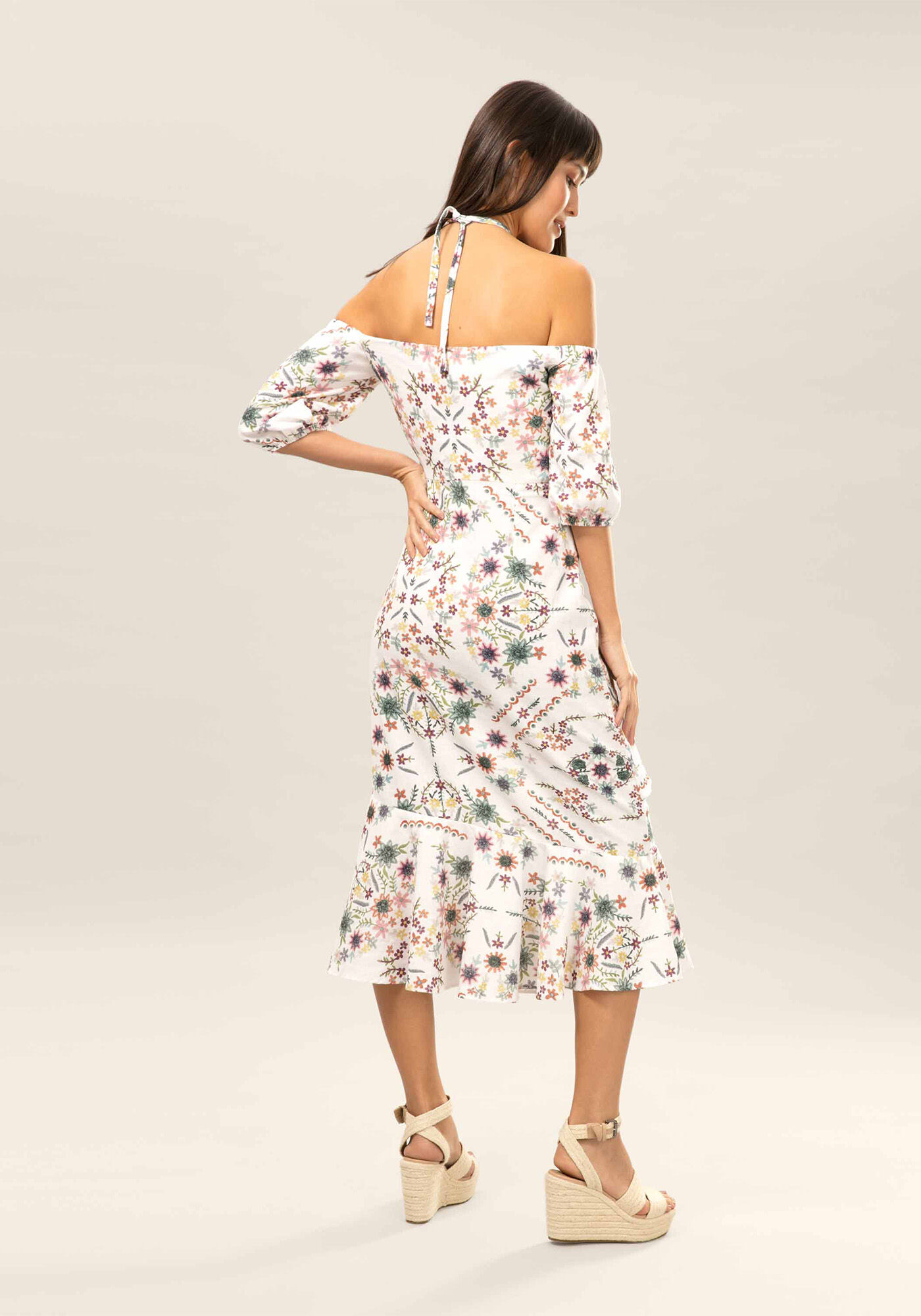 Vestido M&iacute;di Em Linho  Estampa, , large.