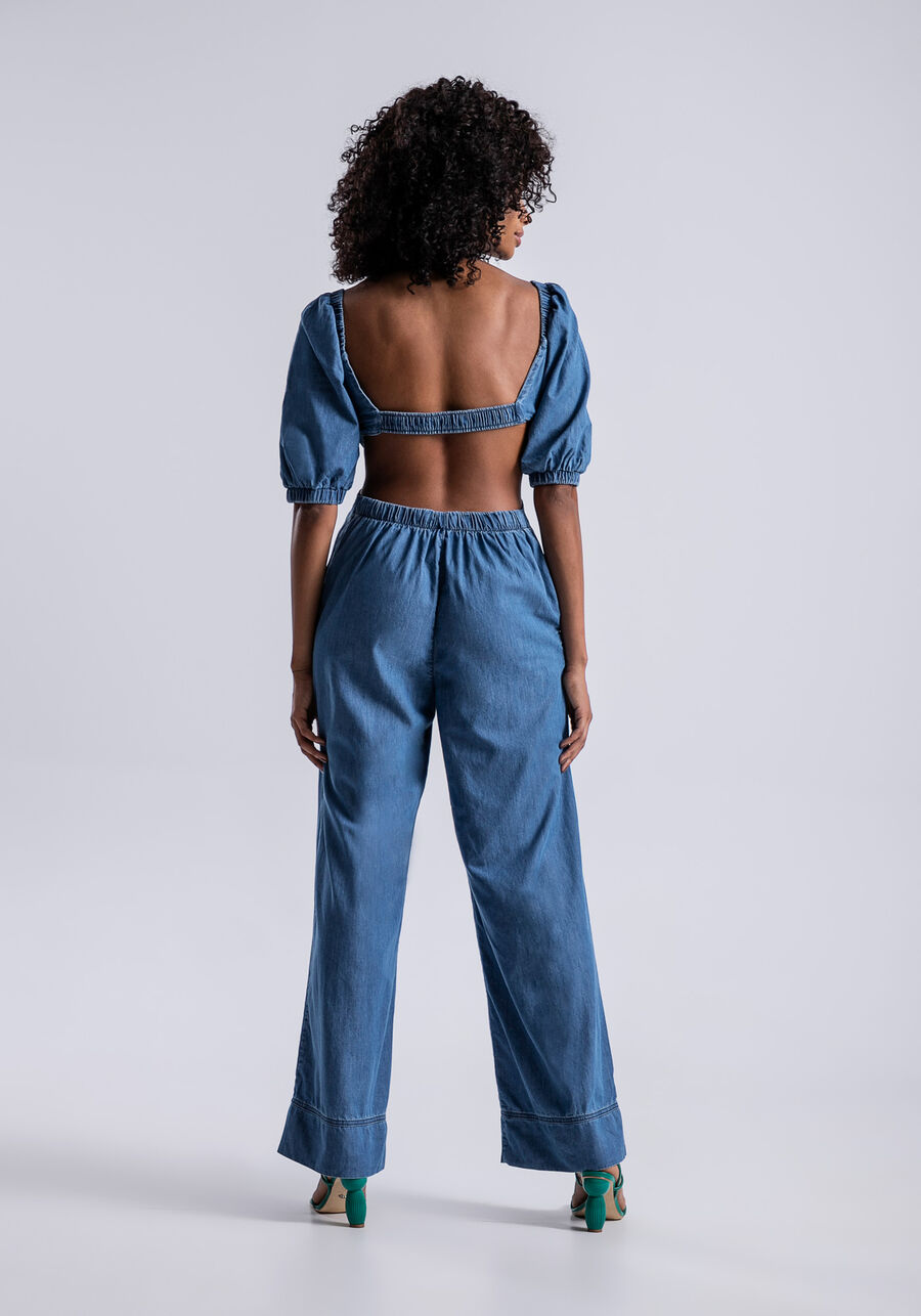 Macacão Jeans Longo com Cut Out, JEANS. Macacão Jeans Longo com Cut Out, JEANS, large.