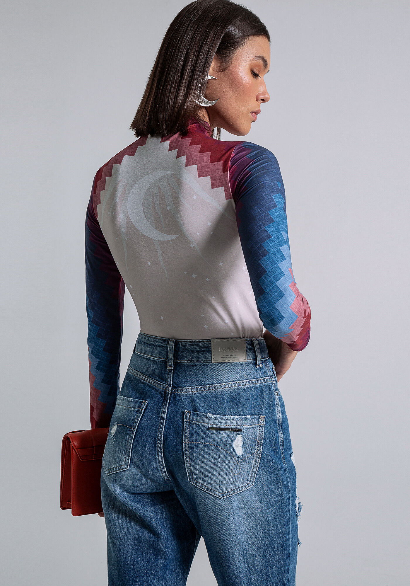 Blusa Manga Longa Gola Alta Estampa, SEJA SOL, large.