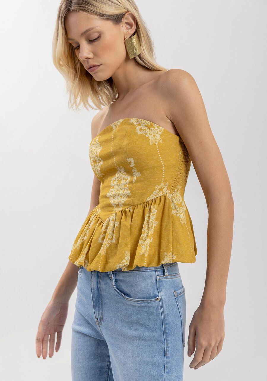 Blusa Balonê Estampada Sem Mangas Com Elástico Nas Costas, . Blusa Balonê Estampada Sem Mangas Com Elástico Nas Costas, , large.