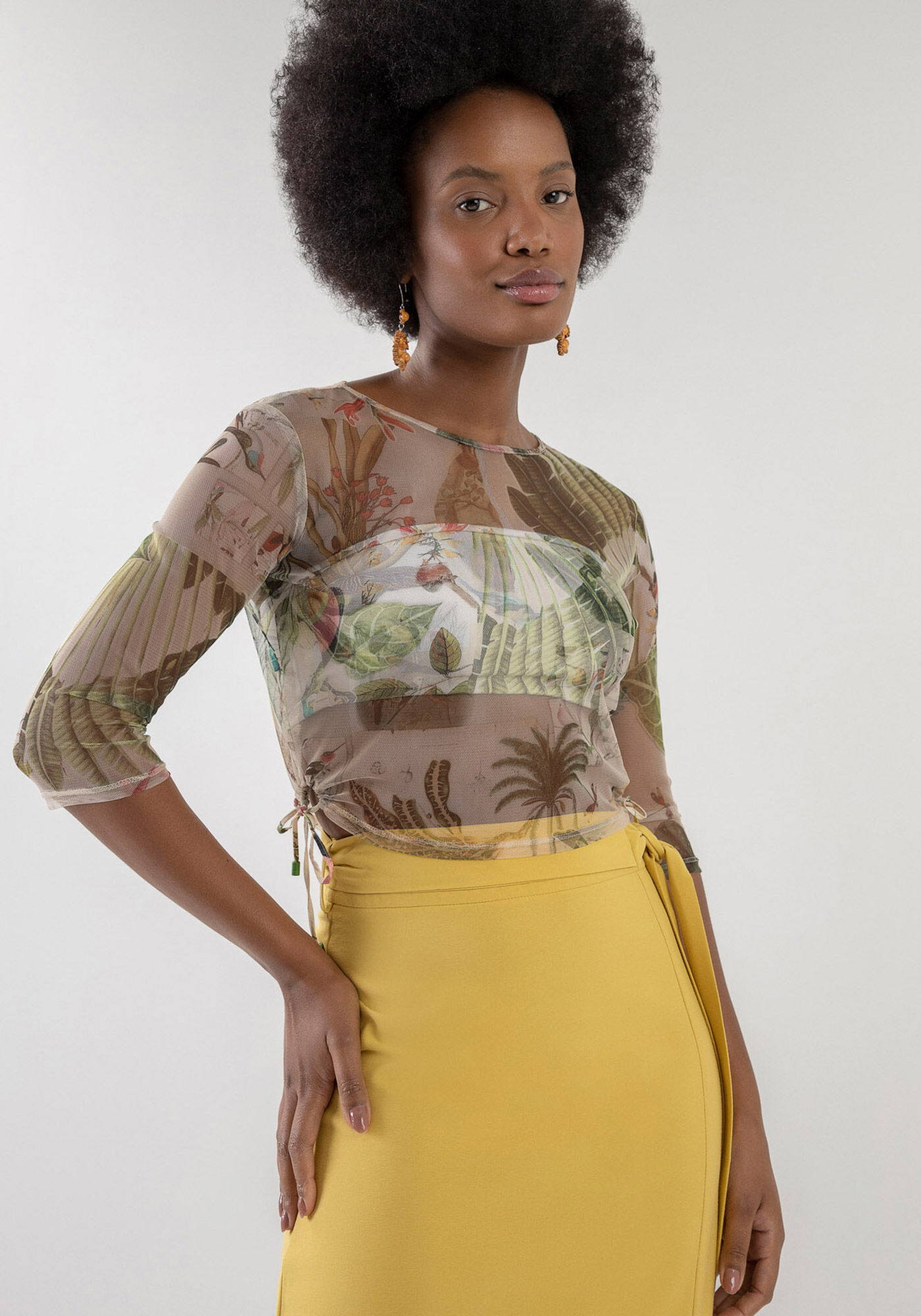 Blusa Manga 3/4 em Tule Estampado com Top, , large.