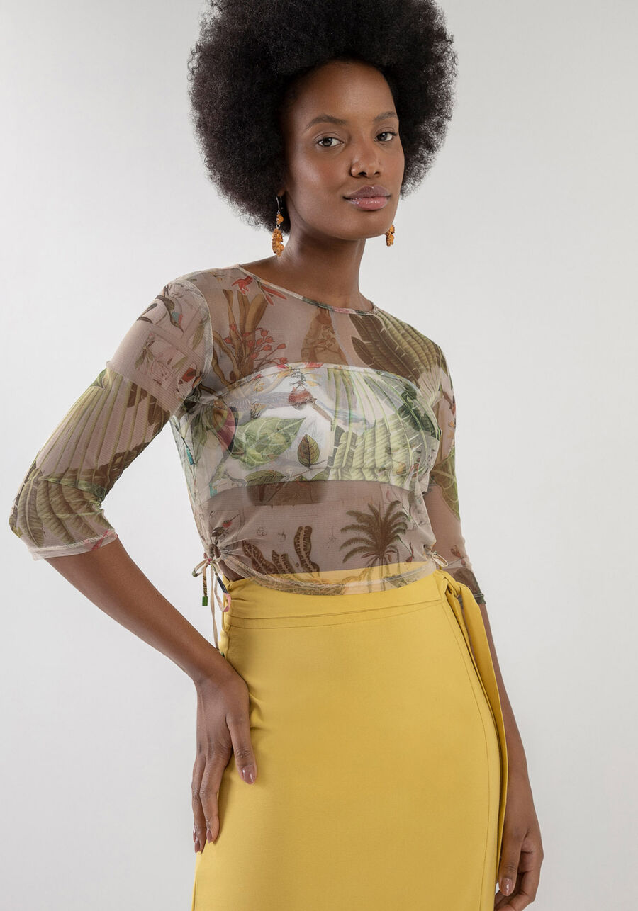 Blusa Manga 3/4 em Tule Estampado com Top, CUMARU. Blusa Manga 3/4 em Tule Estampado com Top, CUMARU, large.