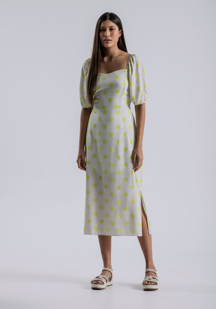 Vestido Midi Estampado com Laço Costas, BOLHAS. Vestido Midi Estampado com Laço Costas, BOLHAS, large.