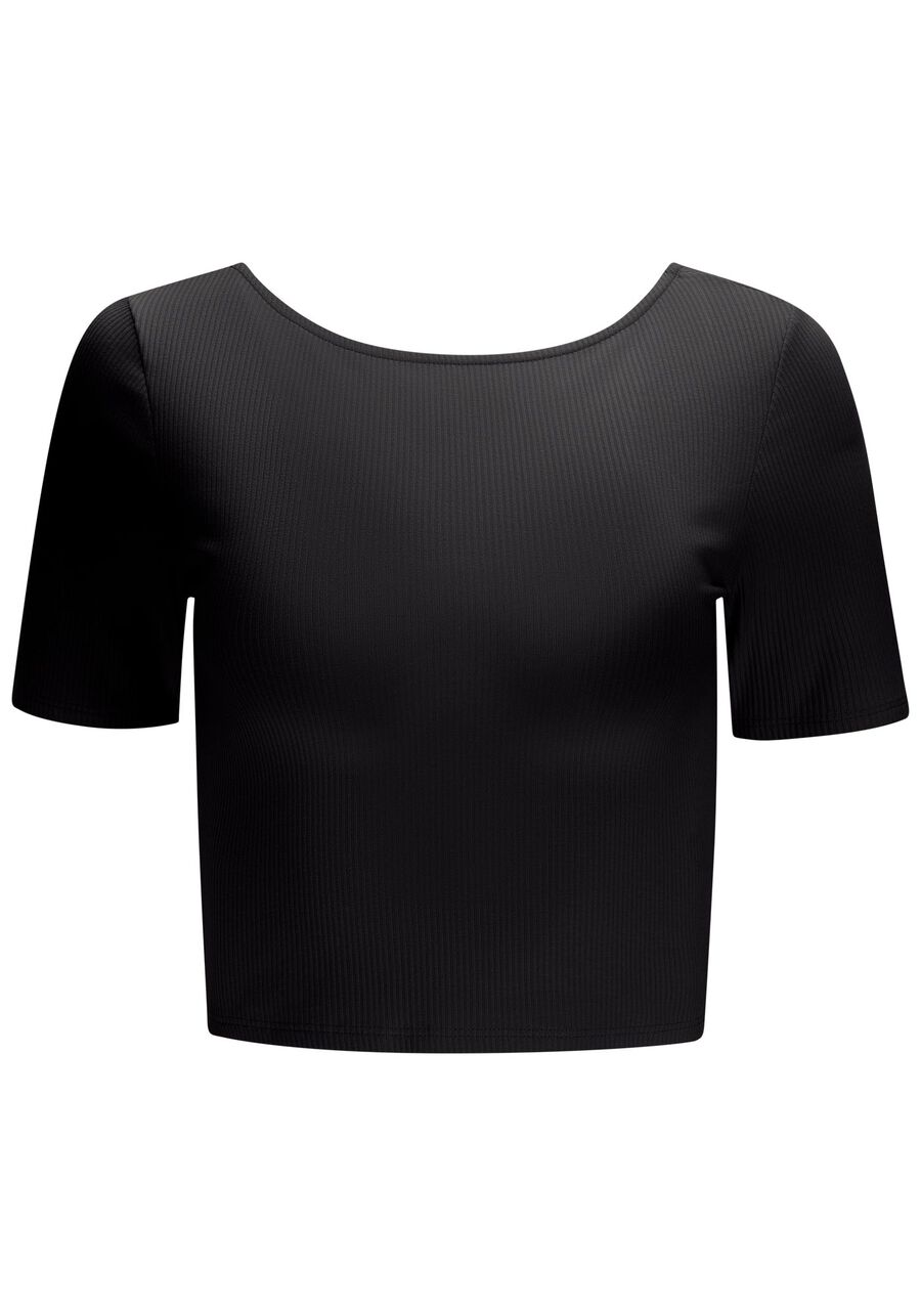 Blusa Presenteável Manga Curta Canelada Costas Cavadas, . Blusa Presenteável Manga Curta Canelada Costas Cavadas, , large.