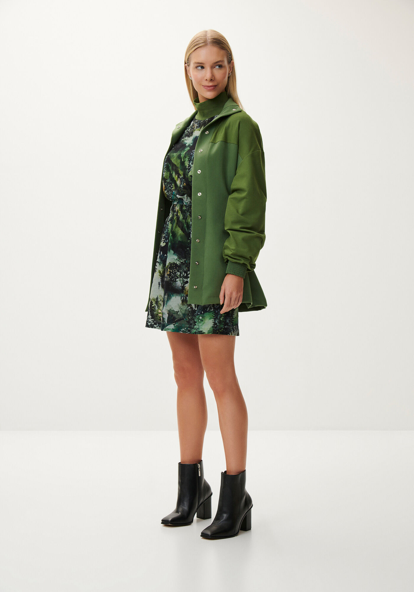 Jaqueta Parka Gola Alta com Cinto, VERDE TURTLE, large.