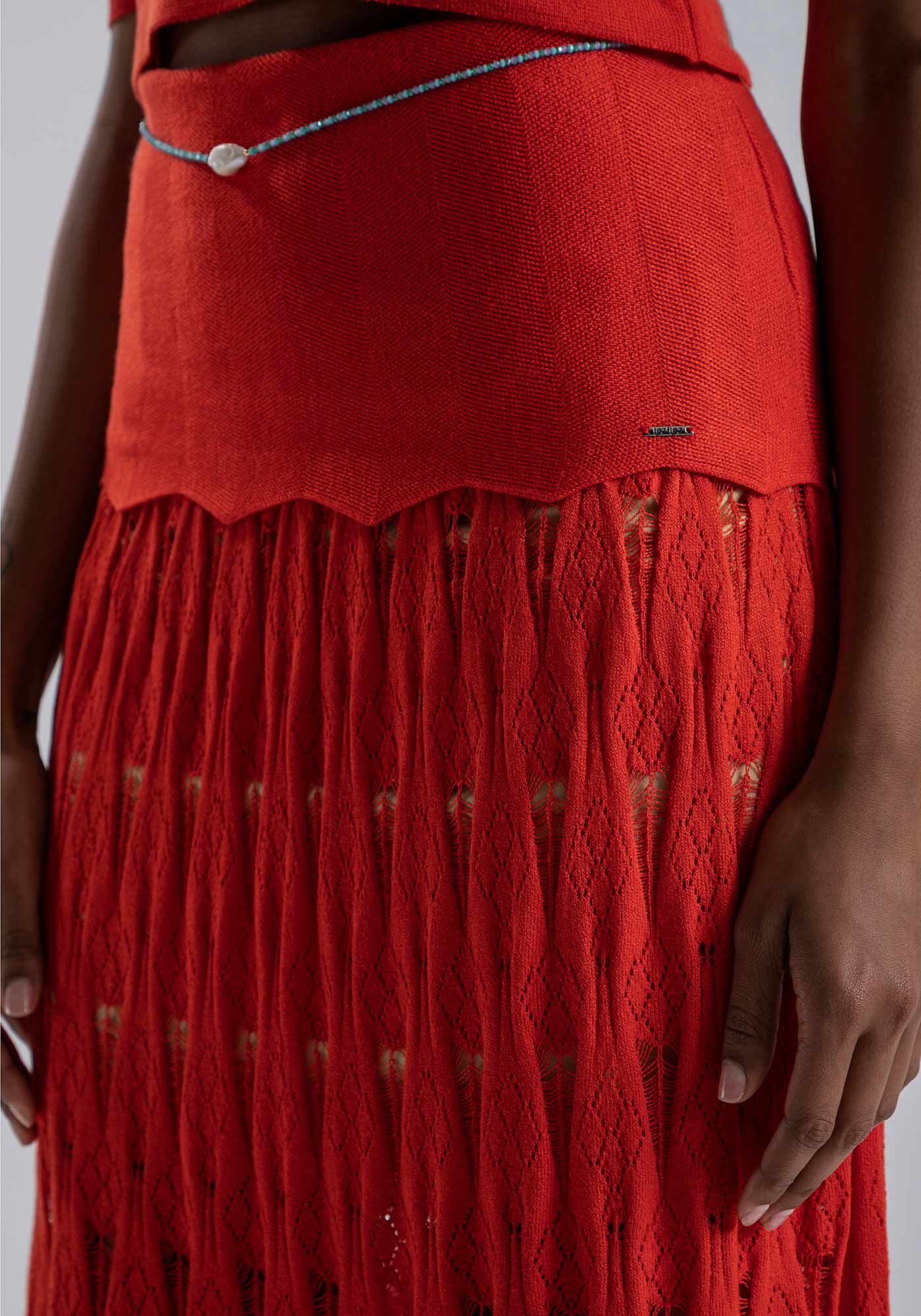 Saia Midi Tric&ocirc; com Detalhes Vazados, , large.