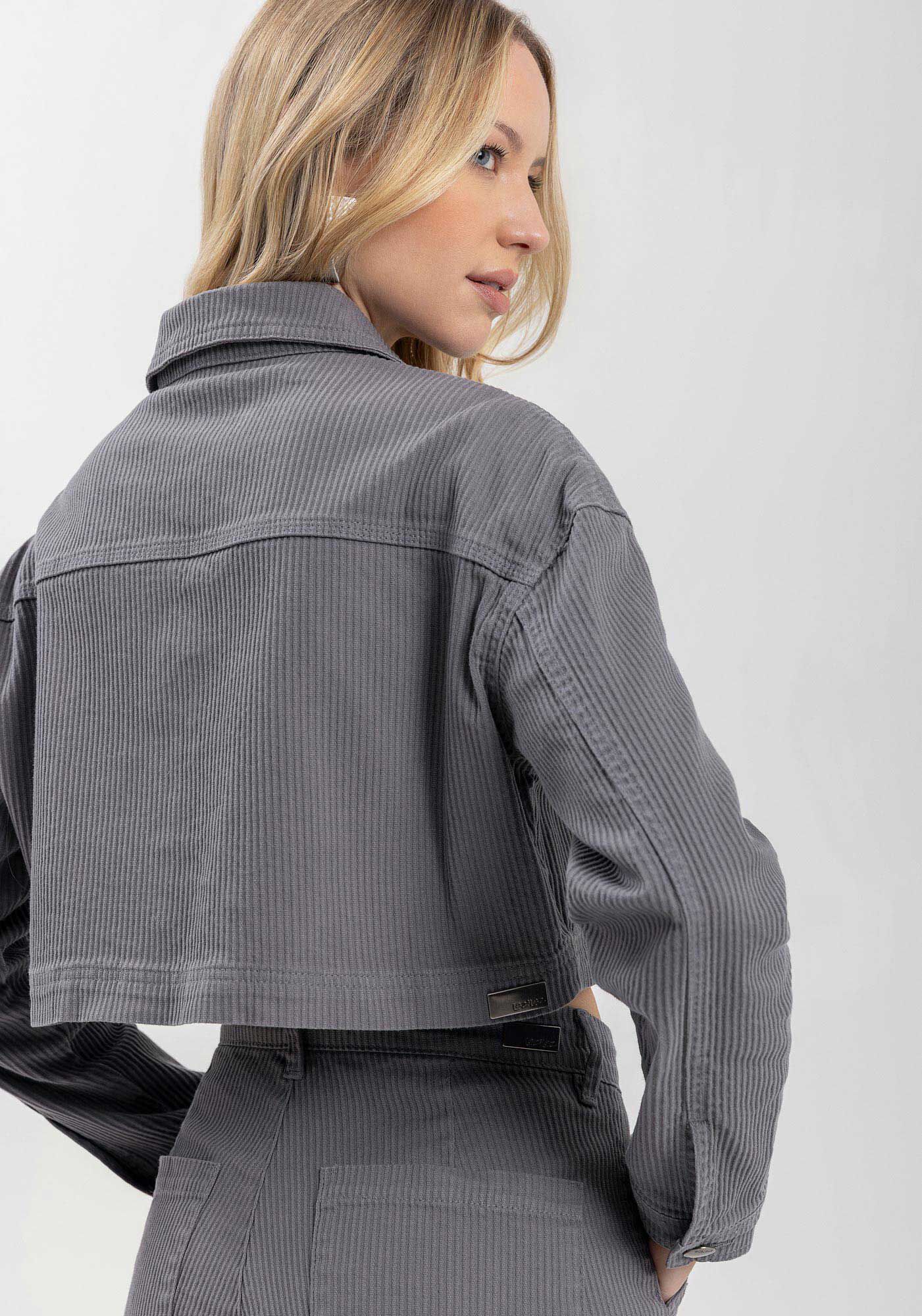 Jaqueta Cropped Cotel&ecirc; Em Sarja Com Bolsos Frontais, , large.