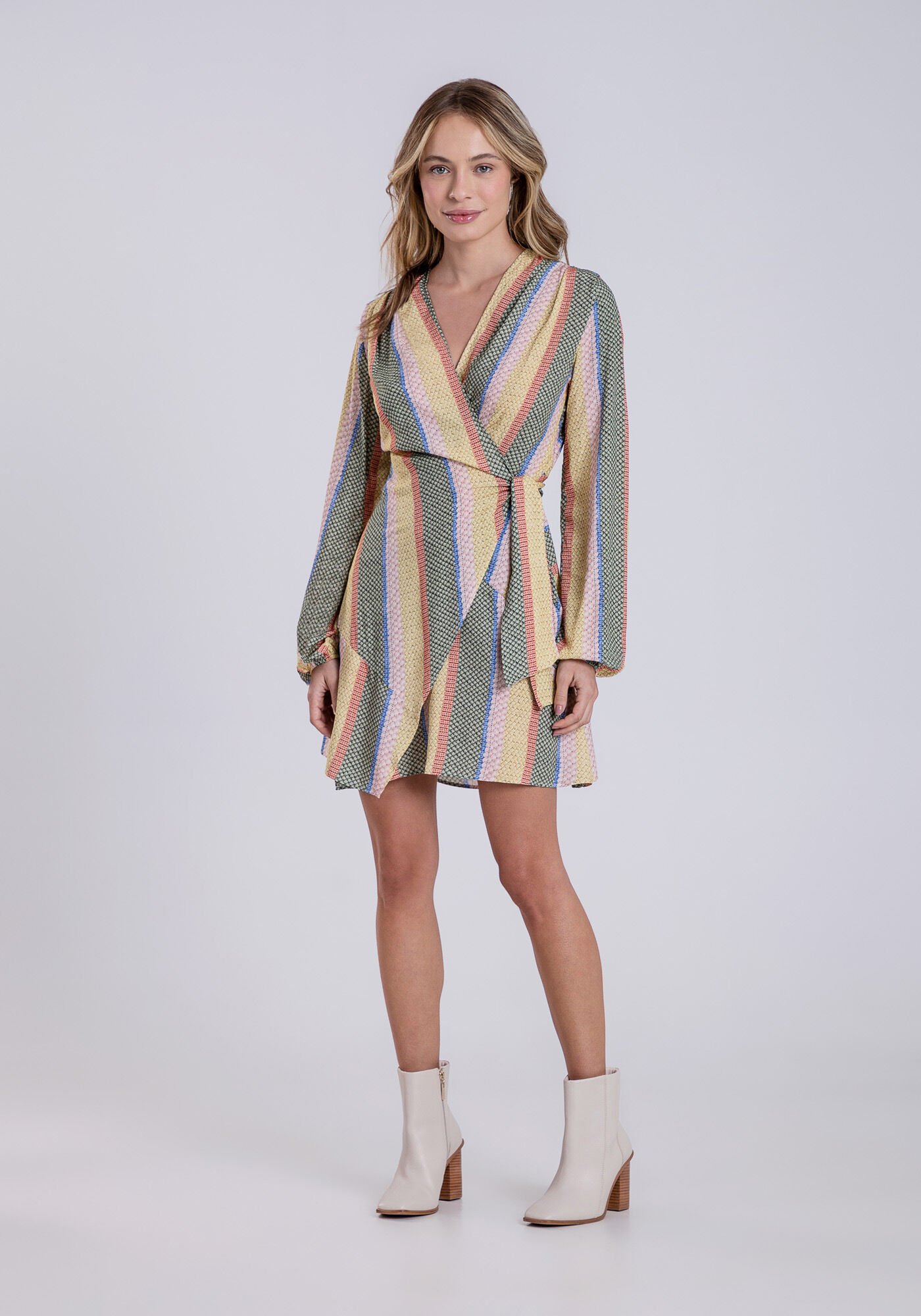 Vestido Transpassado em Viscose Listrado, , large.