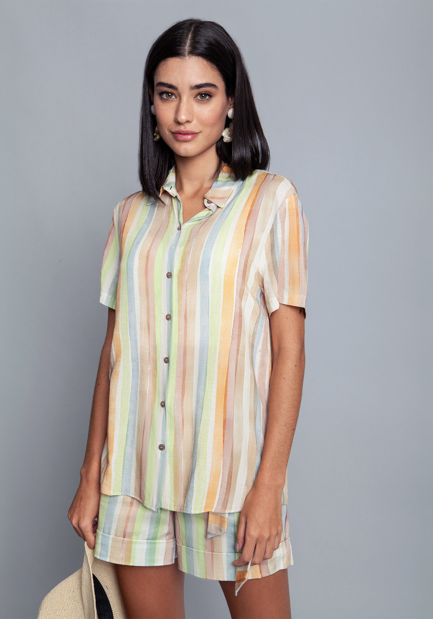 Camisa Tecido Rayon Bali Manga Curta, , large.