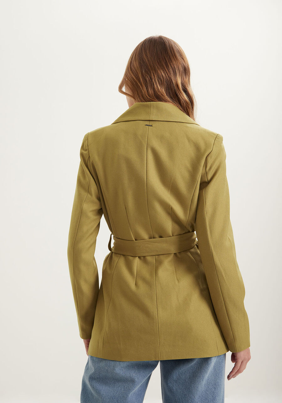 Blazer Alfaiataria Alongado Com Lapelas E Faixa Ajustável, . Blazer Alfaiataria Alongado Com Lapelas E Faixa Ajustável, , large.