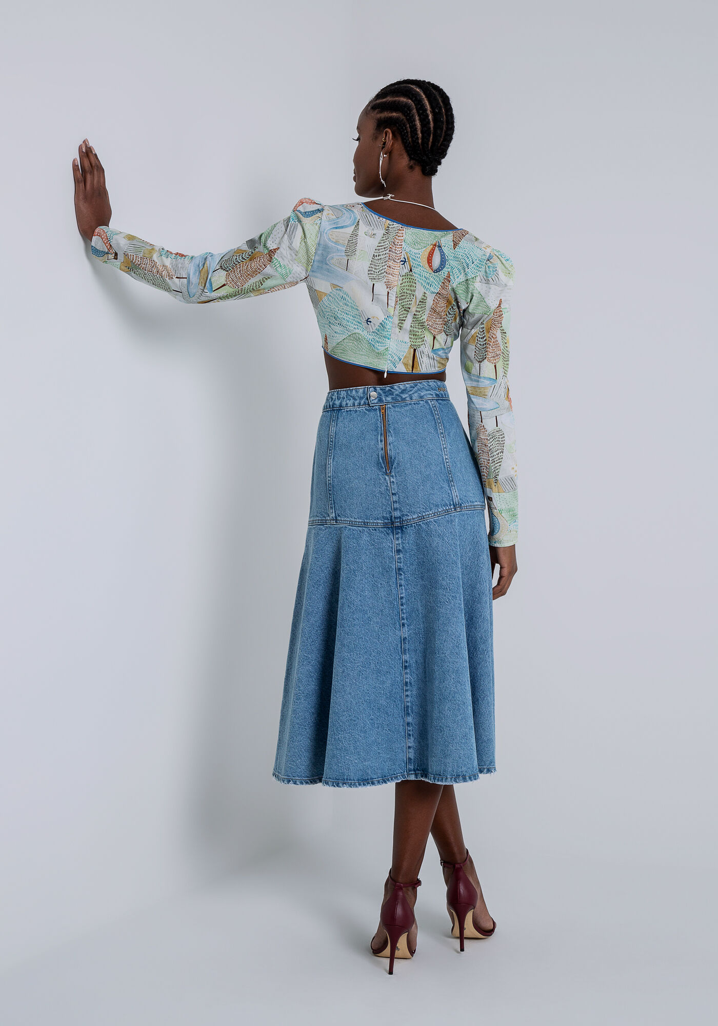 Saia Midi Evas&ecirc; em Jeans com Recortes, JEANS, large.