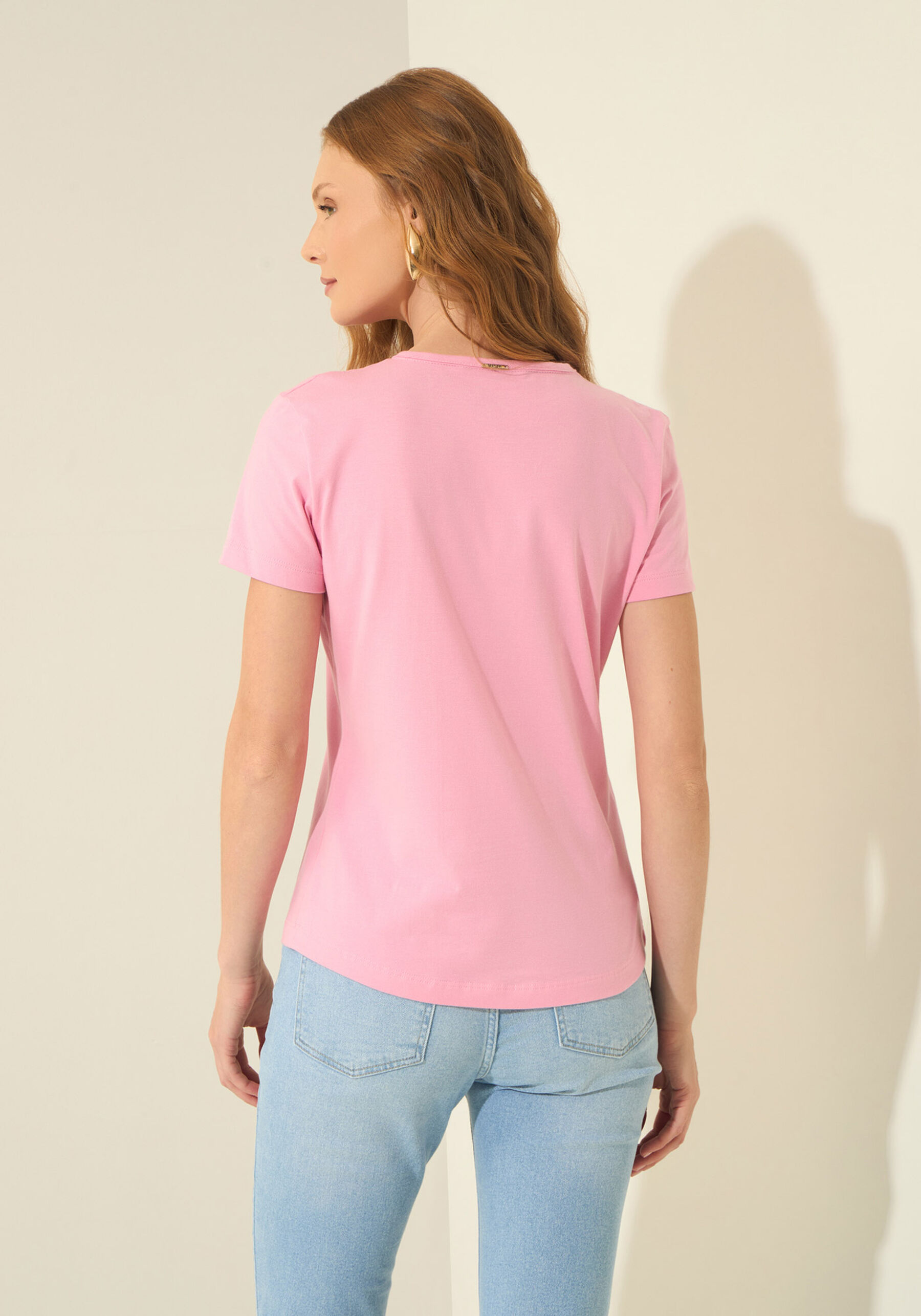 T- shirt Com Mangas Curtas E Estampa Localizada, ROSA AGATE. T- shirt Com Mangas Curtas E Estampa Localizada, ROSA AGATE, large.