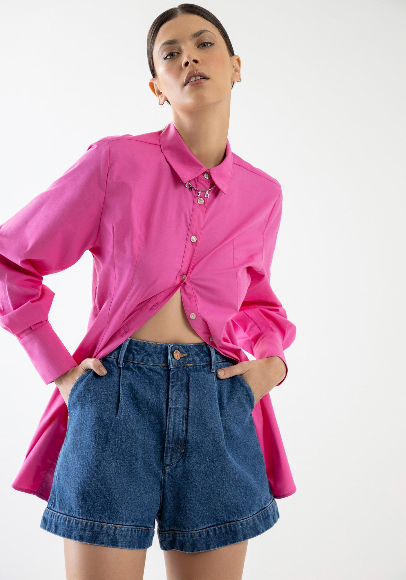 Shorts Jeans Alfaiataria com Cintura Alta, , large.