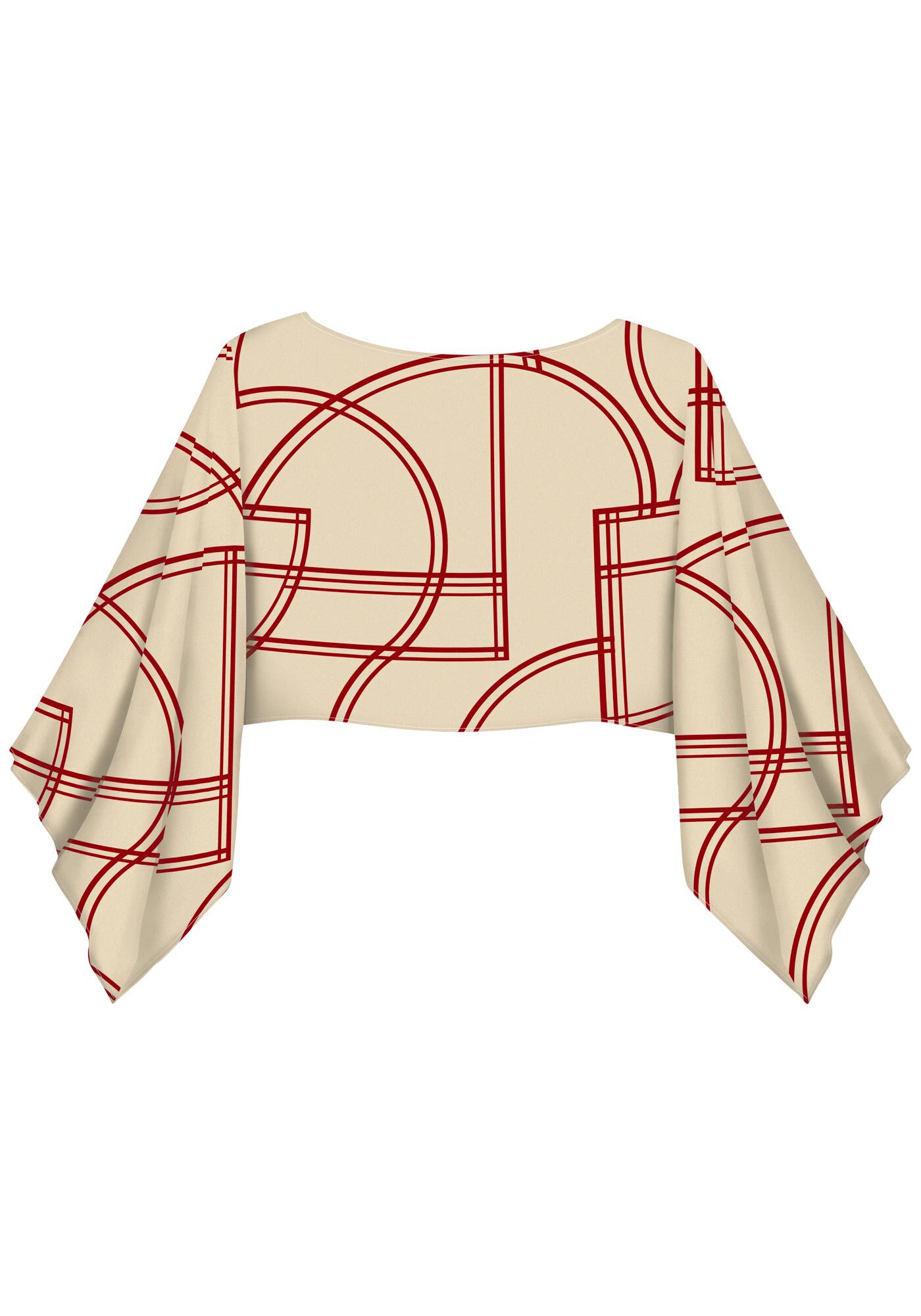 Blusa Curta Estampada Com Mangas Amplas Em Crepe De Viscose, , large.