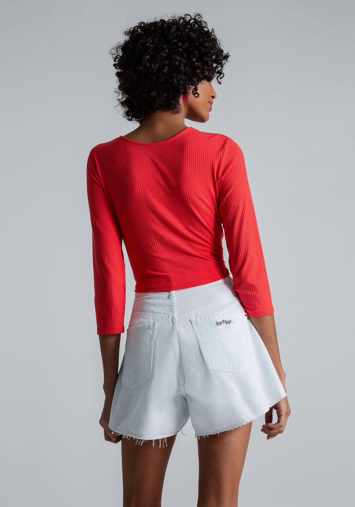 Blusa Manga 3/4 Cropped Transpasse, VERMELHO, large.