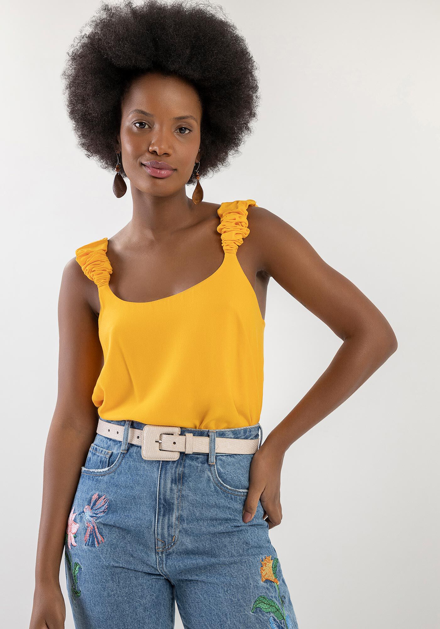 Blusa em Crepe com Al&ccedil;as Franzidas, , large.