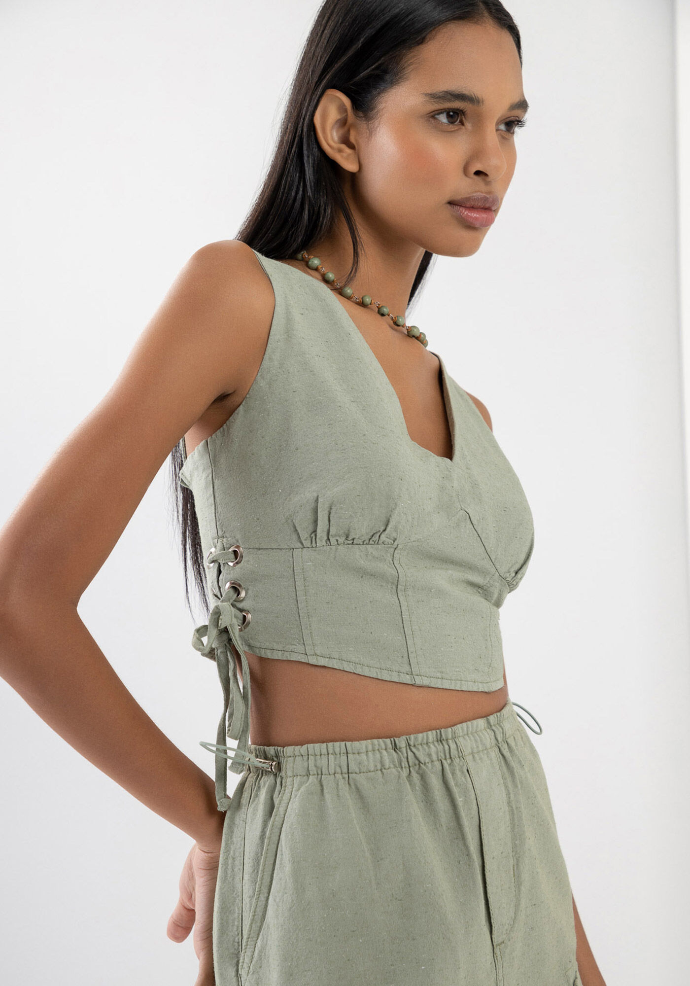 Blusa Cropped Corset Sustent&aacute;vel com Amarra&ccedil;&atilde;o, , large.