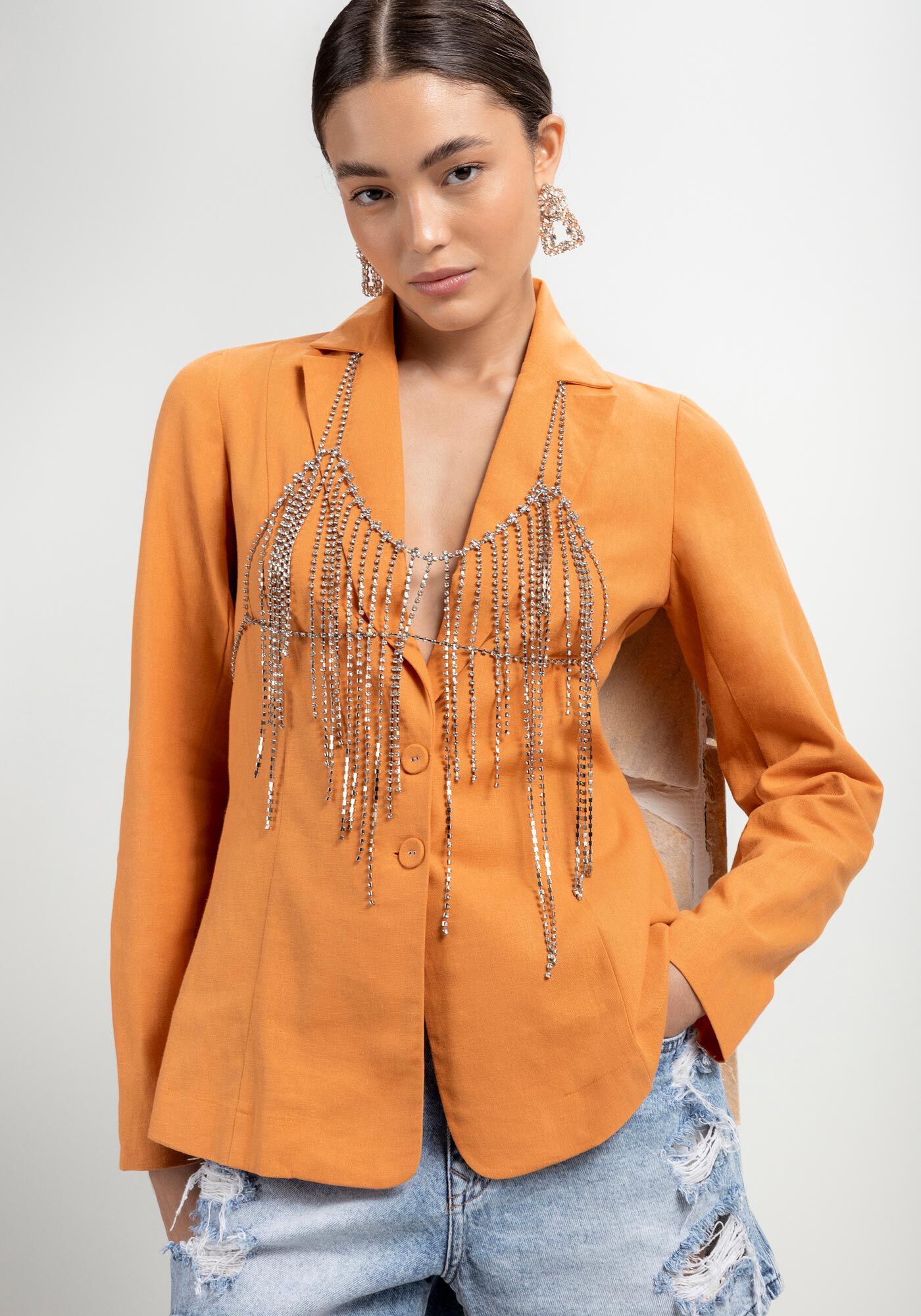 Blazer em Linho com Faixa Obi, , large.