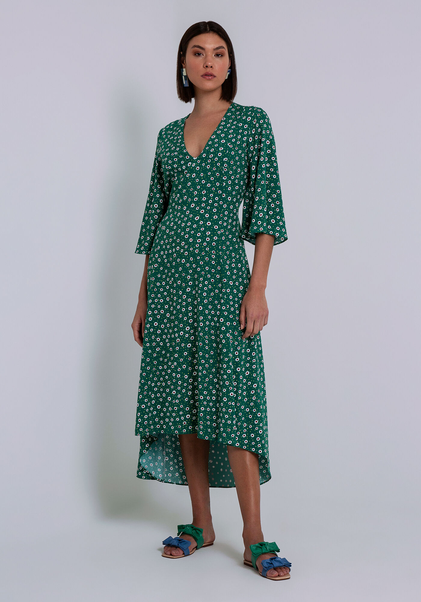 Vestido Midi em Viscose com Mangas Amplas, CAVALO MARINHO, large.