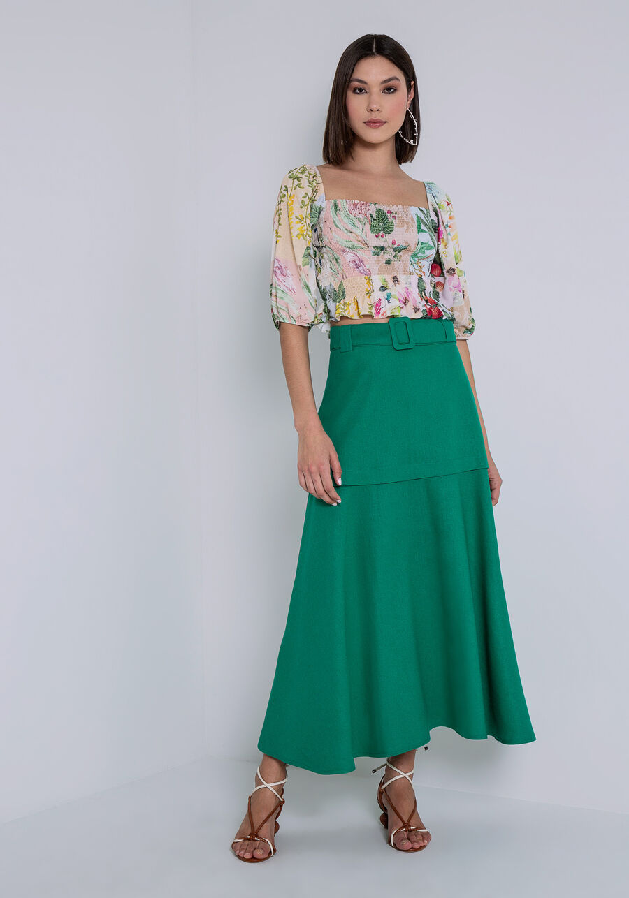 Blusa Manga Bufante em Viscose com Lastex, . Blusa Manga Bufante em Viscose com Lastex, , large.