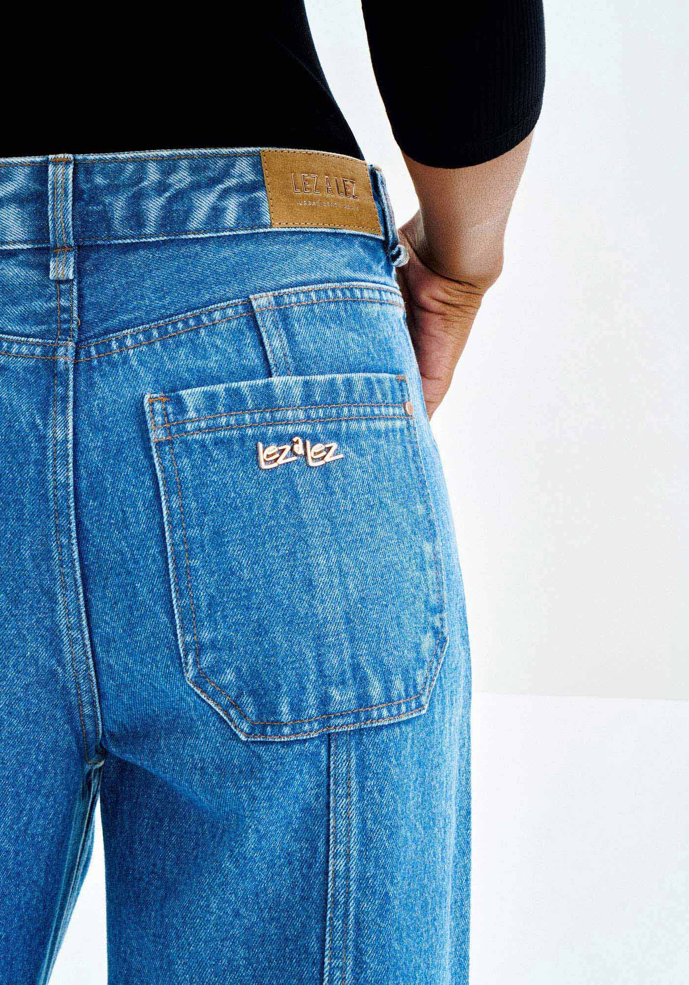 Cal&ccedil;a Jeans Wide Leg Cintura Alta com Recortes, JEANS, large.