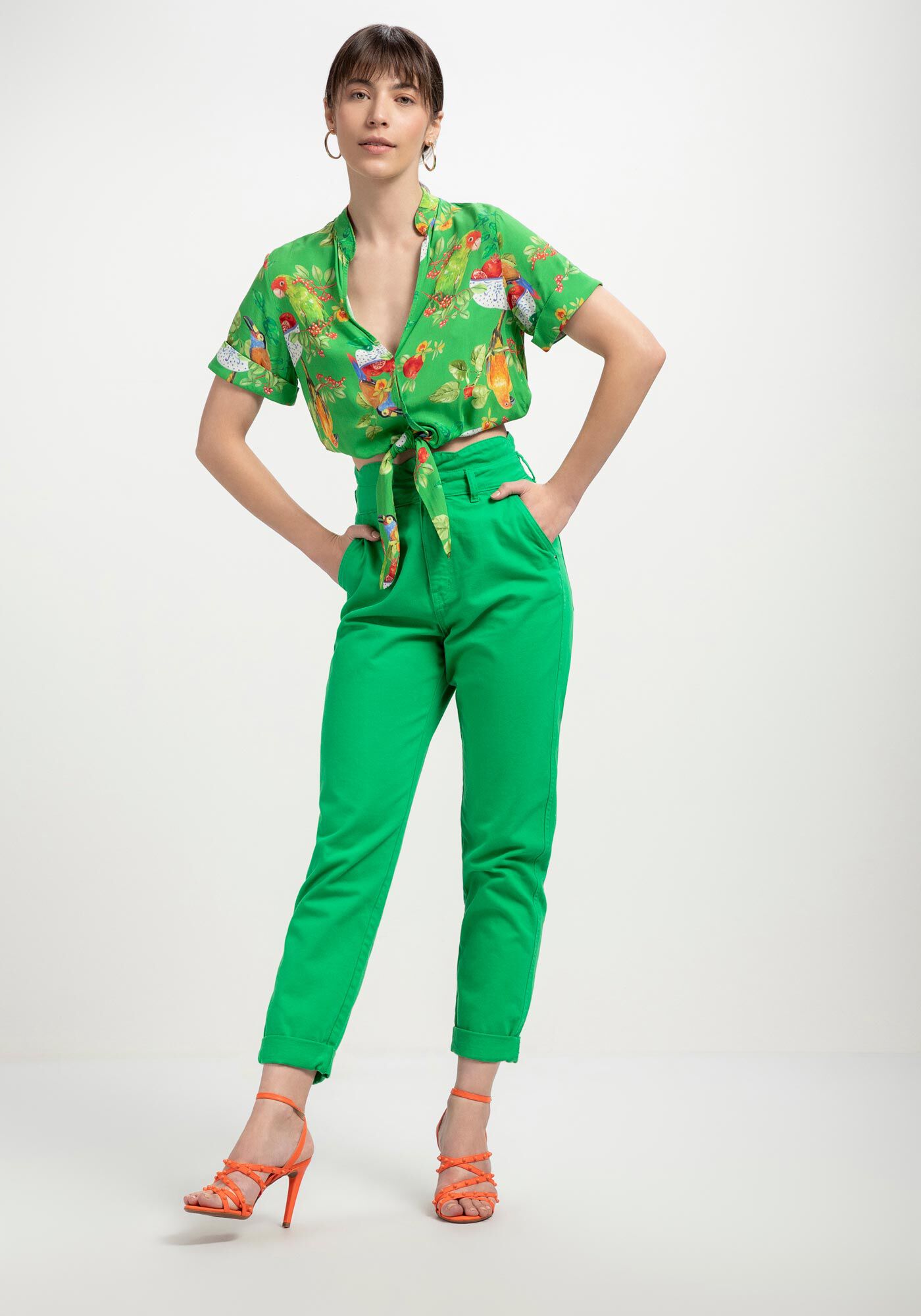 Camisa Cropped Gola Padre em Viscose com La&ccedil;o, , large.