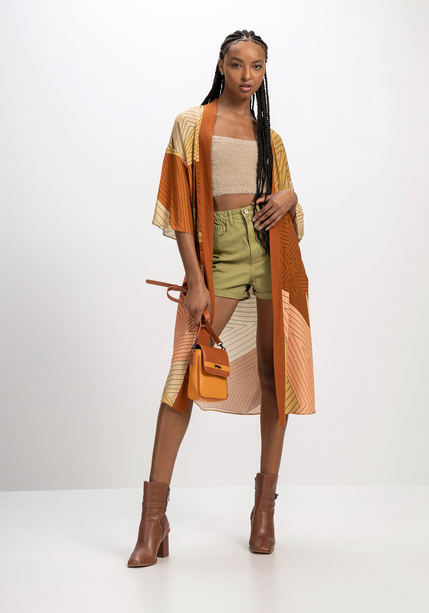 Kimono Alongado Estampado com Faixa, ESTRELAS, large.