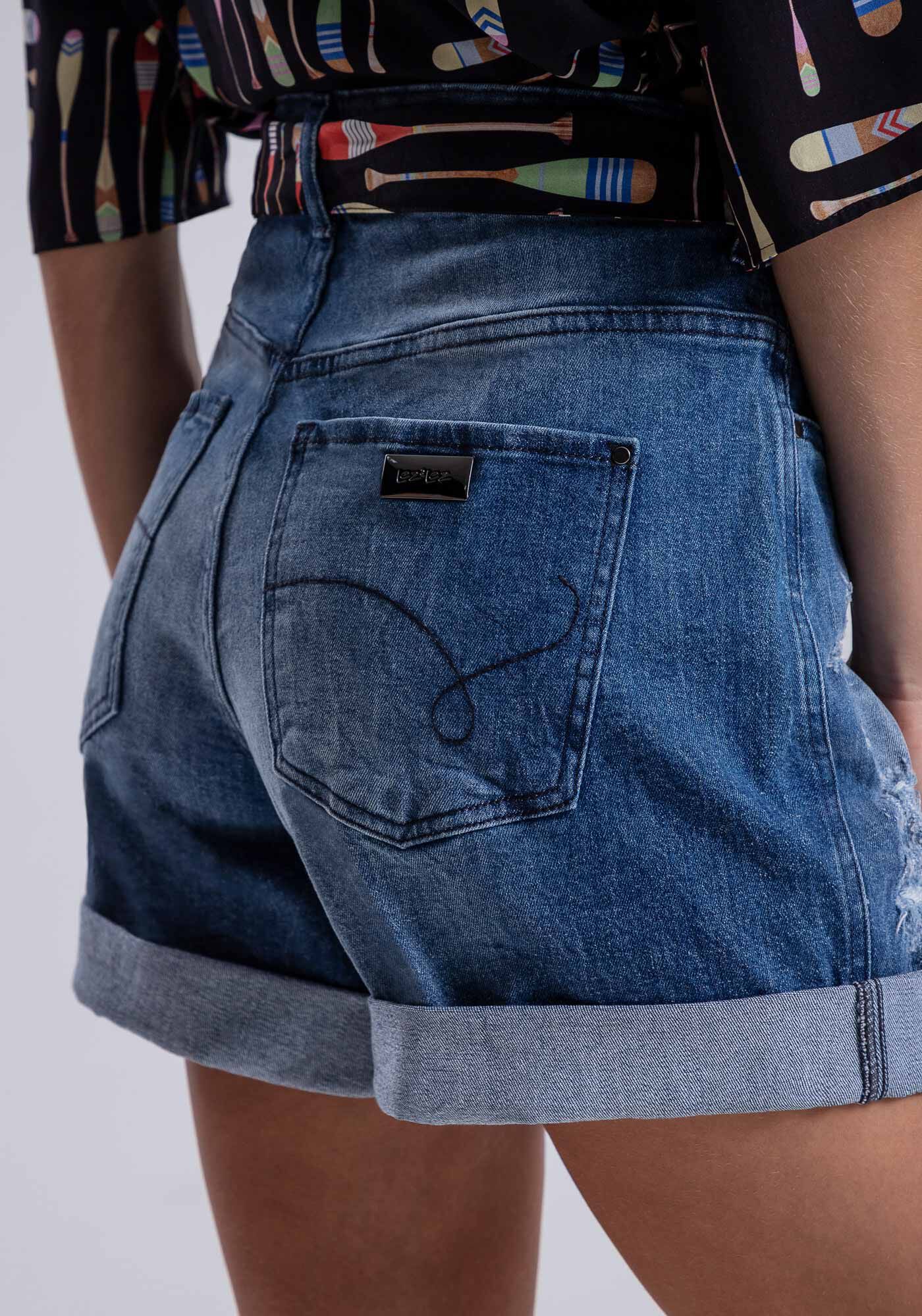 Bermuda Jeans Boyfriend Venice com Faixa, , large.