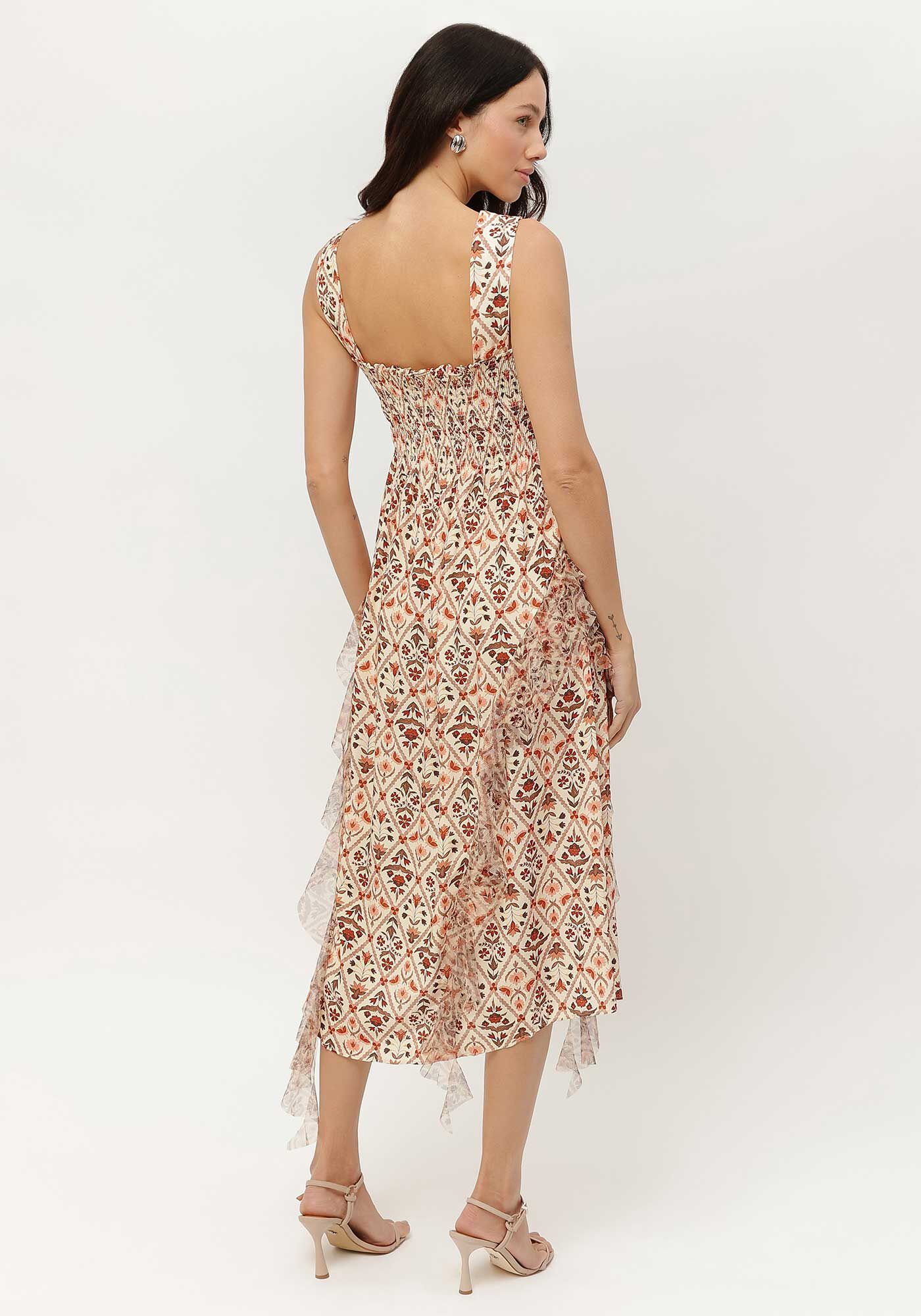 Vestido Midi Estampado em Viscose com Babado Tule, , large.