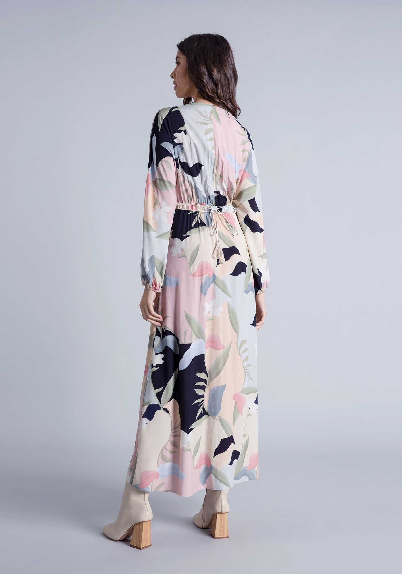 Vestido Manga Longa M&iacute;di Cinto, , large.