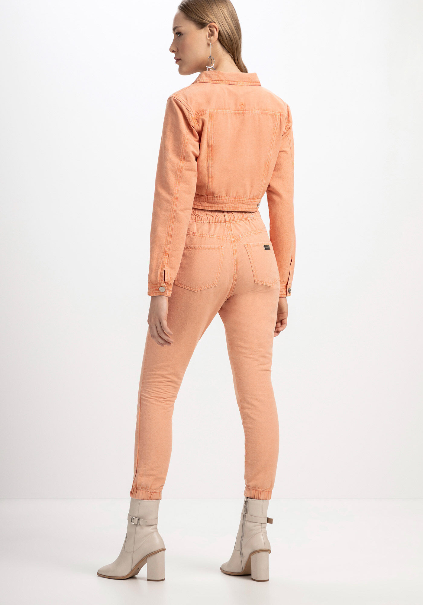 Jaqueta Sarja Cropped Sustent&aacute;vel, LARANJA ARENA, large.