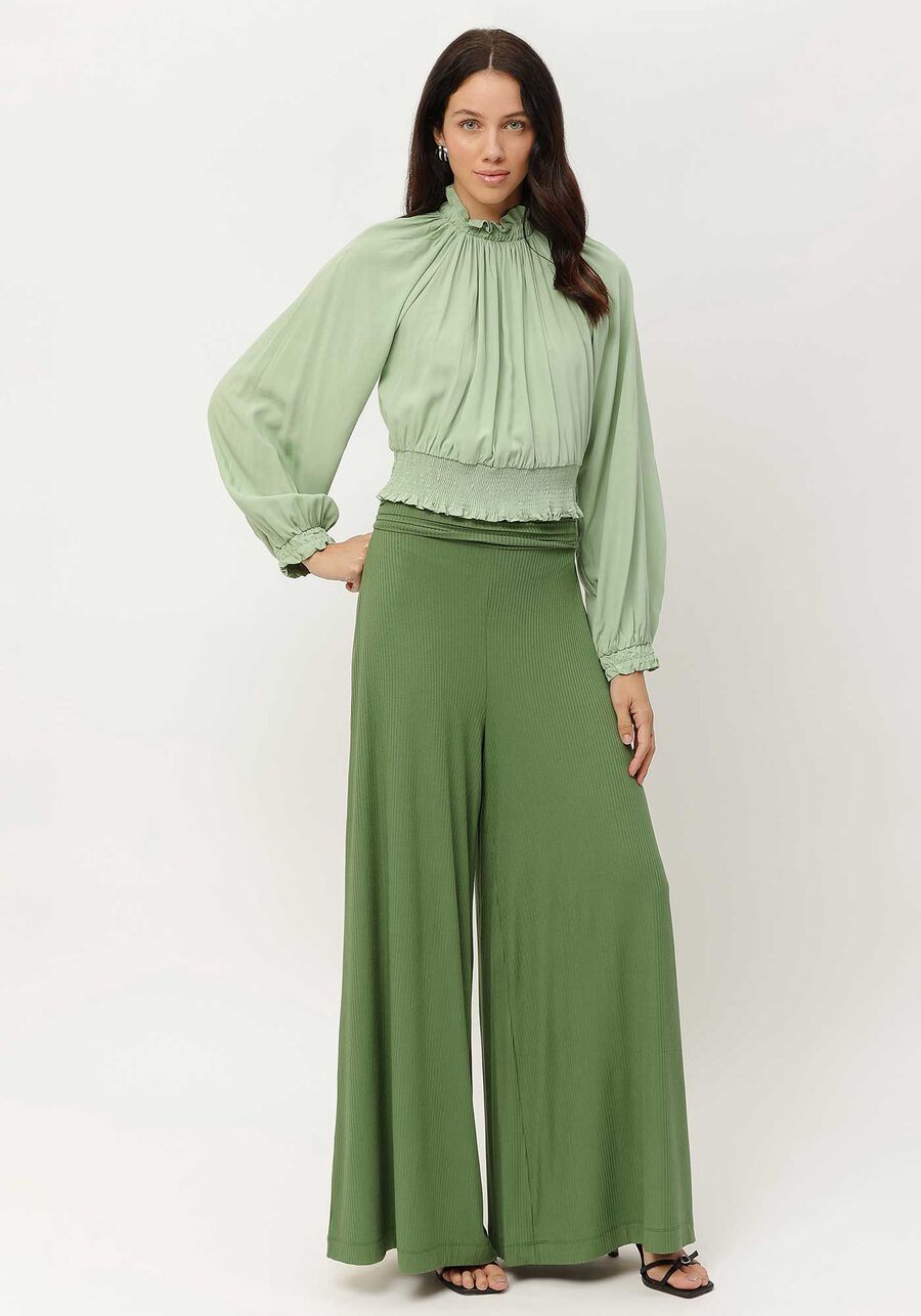 Blusa Manga Longa Franzida com Gola Alta, . Blusa Manga Longa Franzida com Gola Alta, , large.