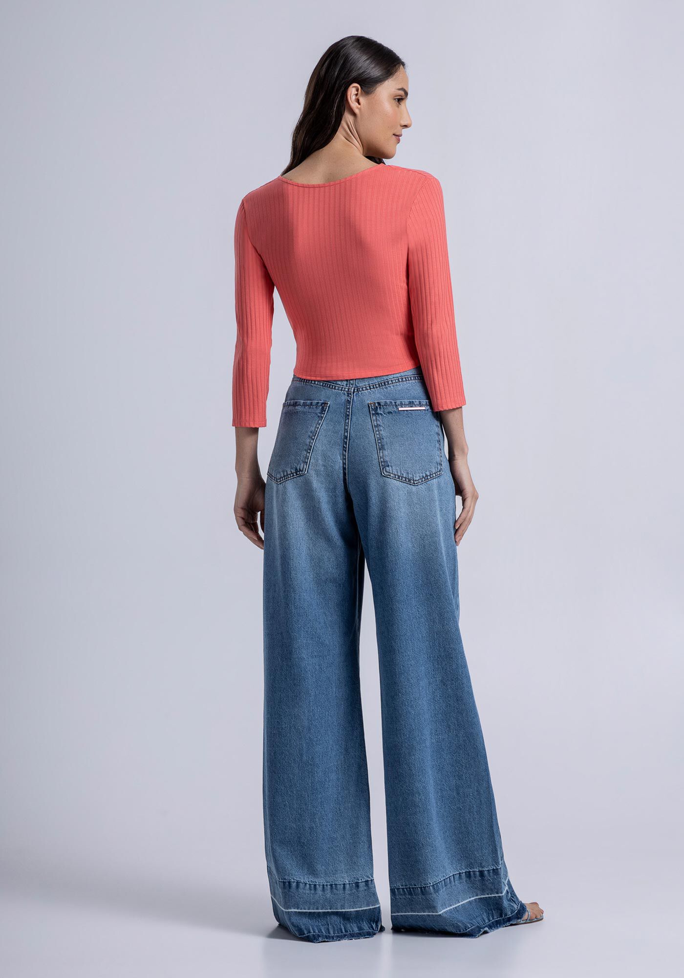 Blusa Manga 3/4 Canelada com Transpasse, , large.