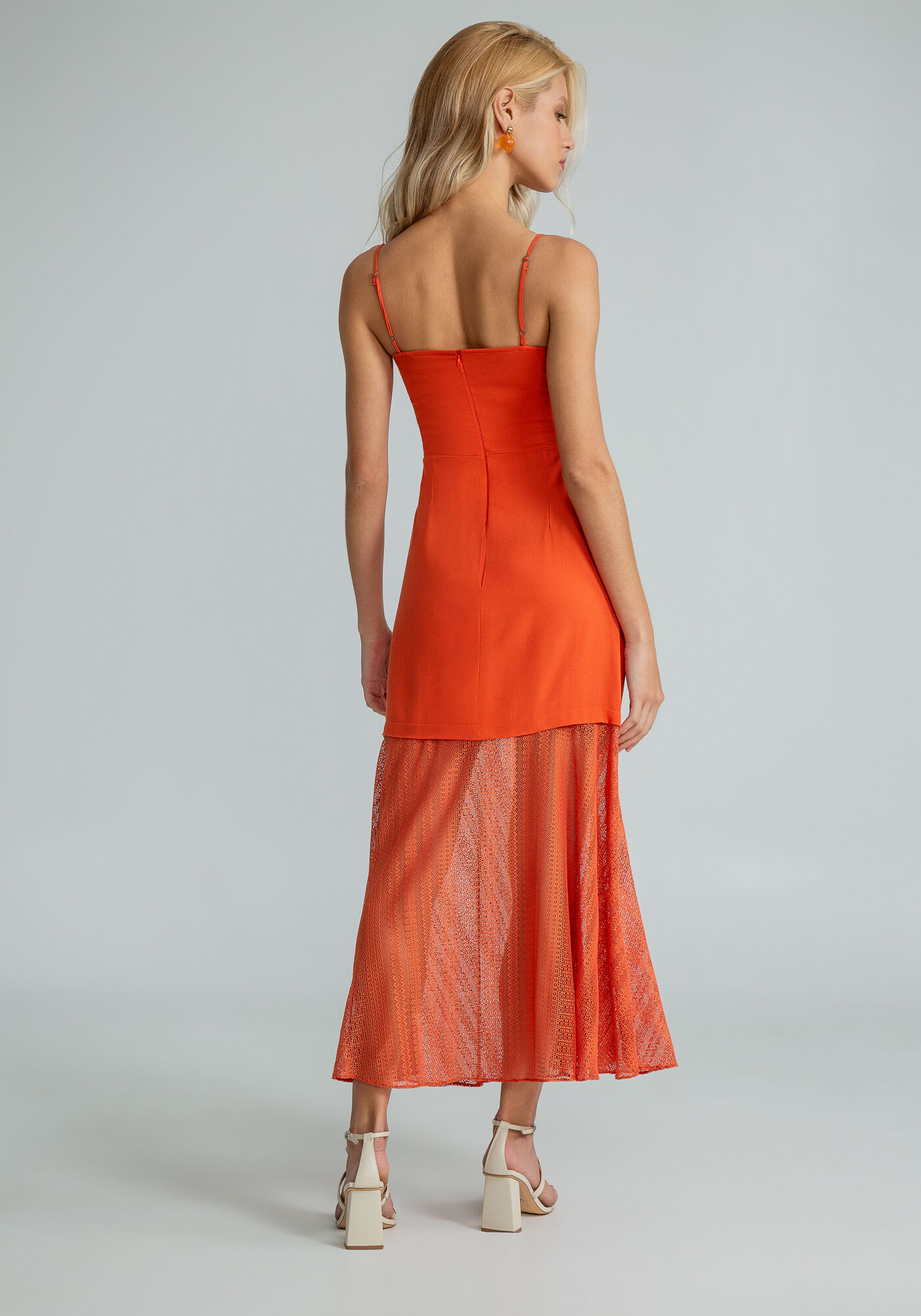 Vestido Midi Ilh&oacute;s Recorte Renda, LARANJA, large.