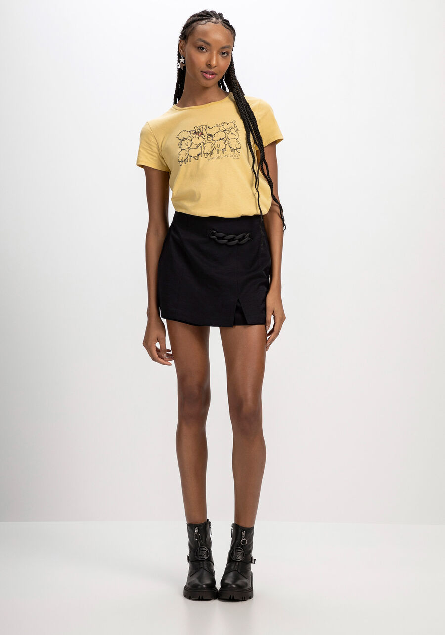 T-shirt em Malha com Estampa Ovelhas, AMARELO ANTIQUE MOSS. T-shirt em Malha com Estampa Ovelhas, AMARELO ANTIQUE MOSS, large.