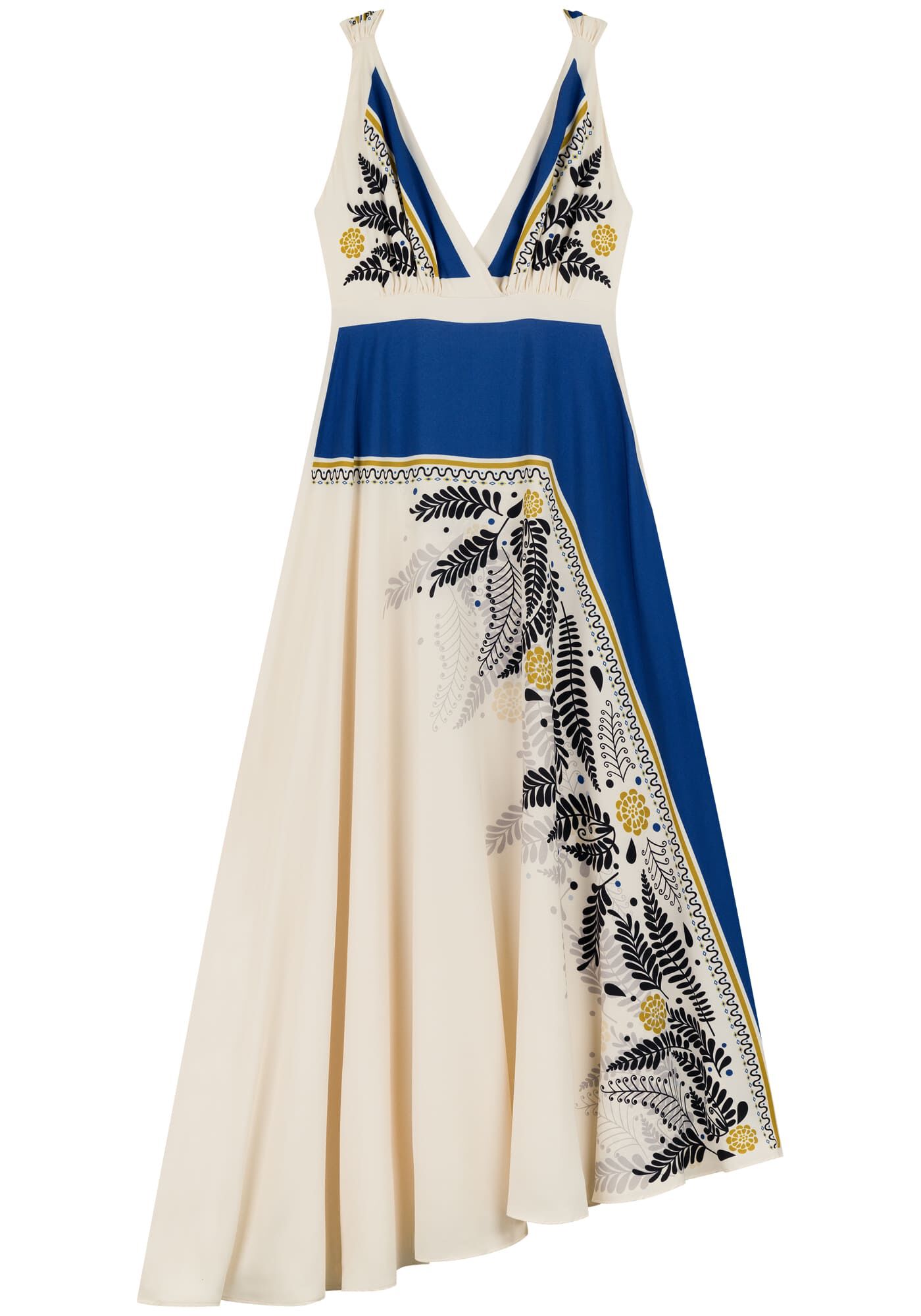 Vestido Longo Fluido Forrado Com Decote Em V, , large.