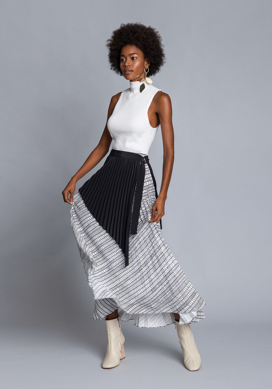 Saia Mídi Sobreposição Plissada, PIER. Saia Mídi Sobreposição Plissada, PIER, large.