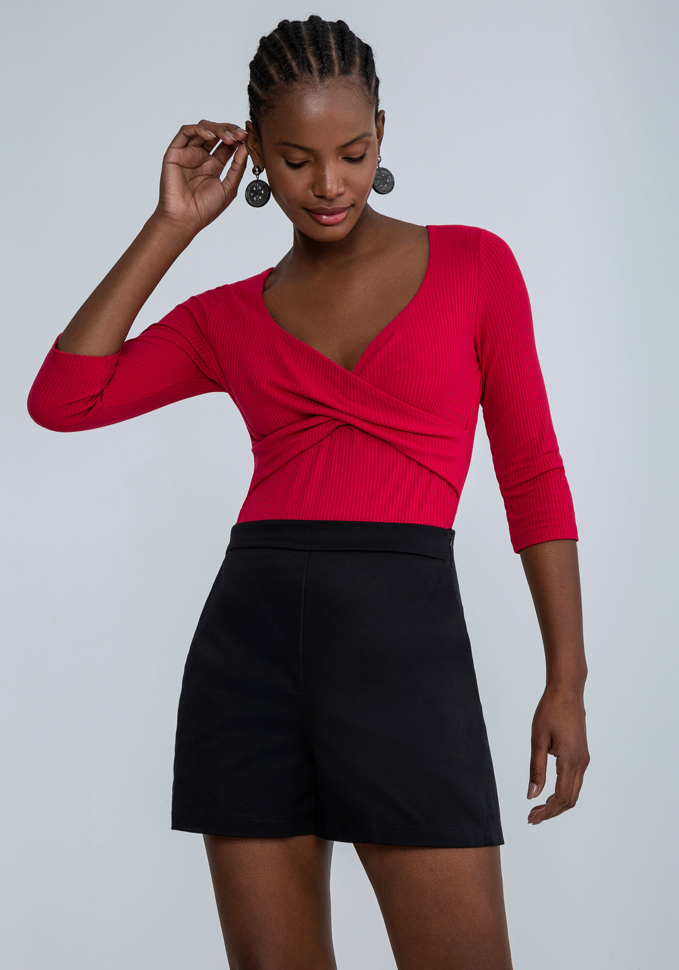 Body Manga 3/4 Transpassado, VERMELHO, large.