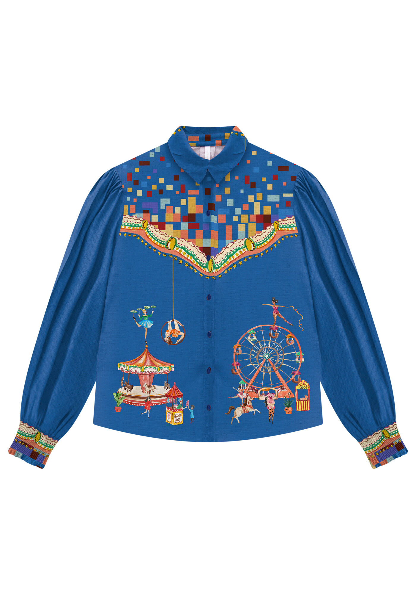 Camisa Manga Bufante em Viscose Ampla, PARQUE DE DIVERSOES, large.