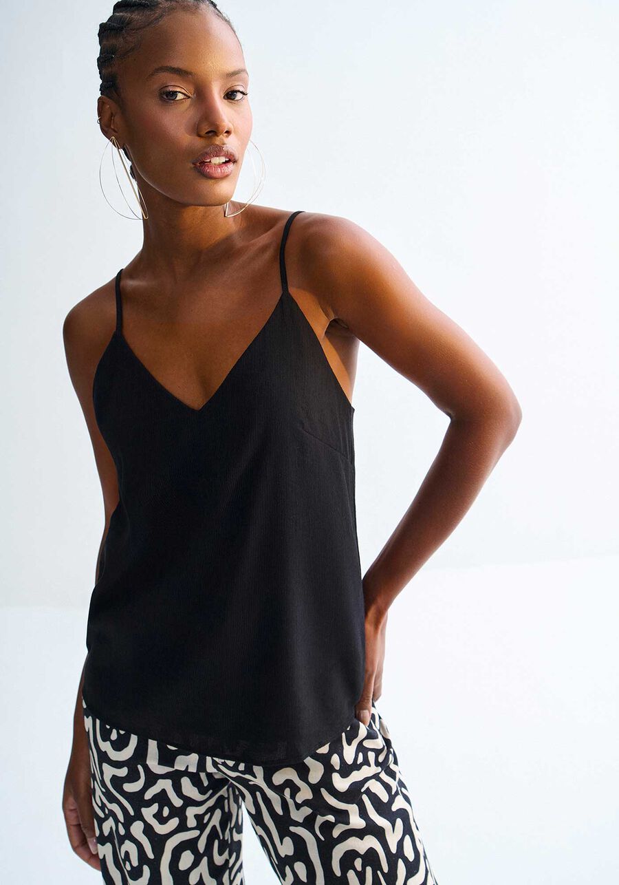 Blusa Decote V em Viscose Texturizada com Detalhe Costas, . Blusa Decote V em Viscose Texturizada com Detalhe Costas, , large.