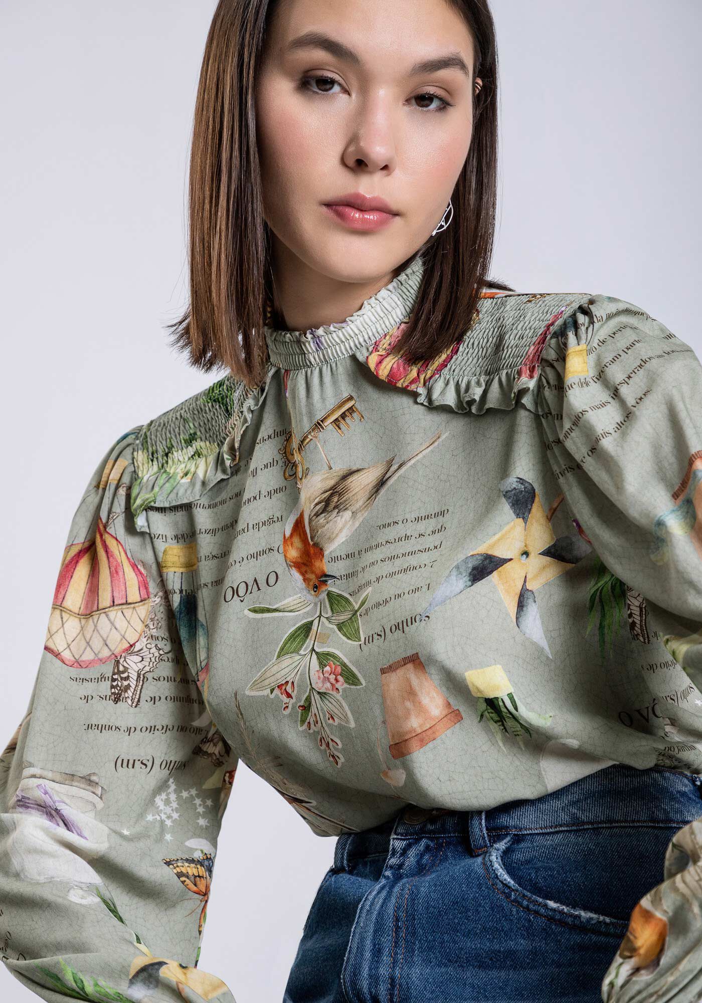 Blusa Manga Longa com Lastex Ombros, , large.