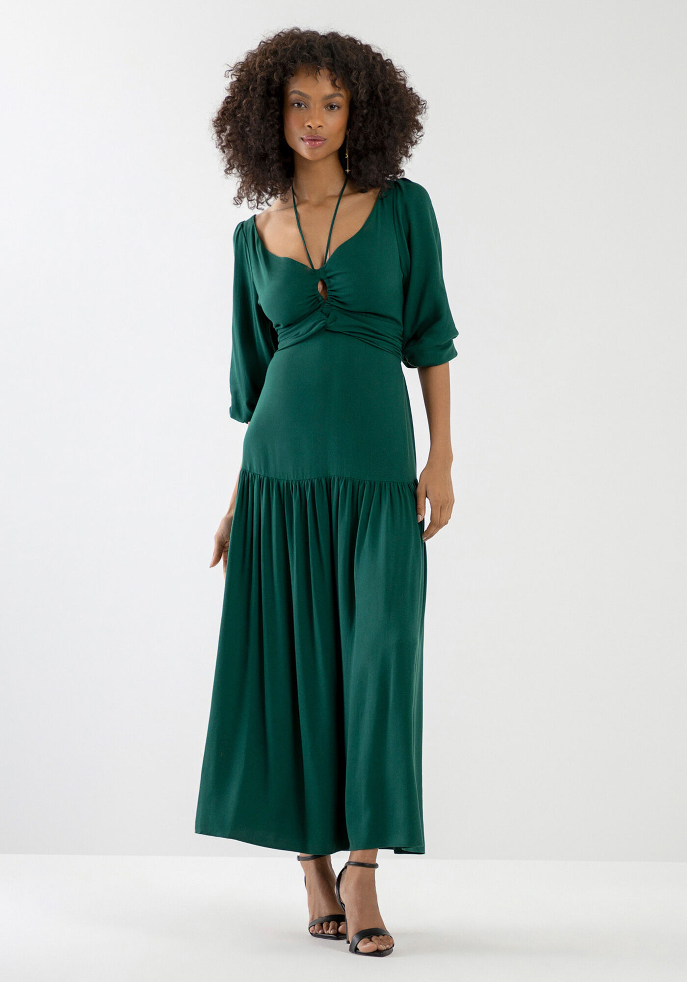 Vestido longo manga clearance