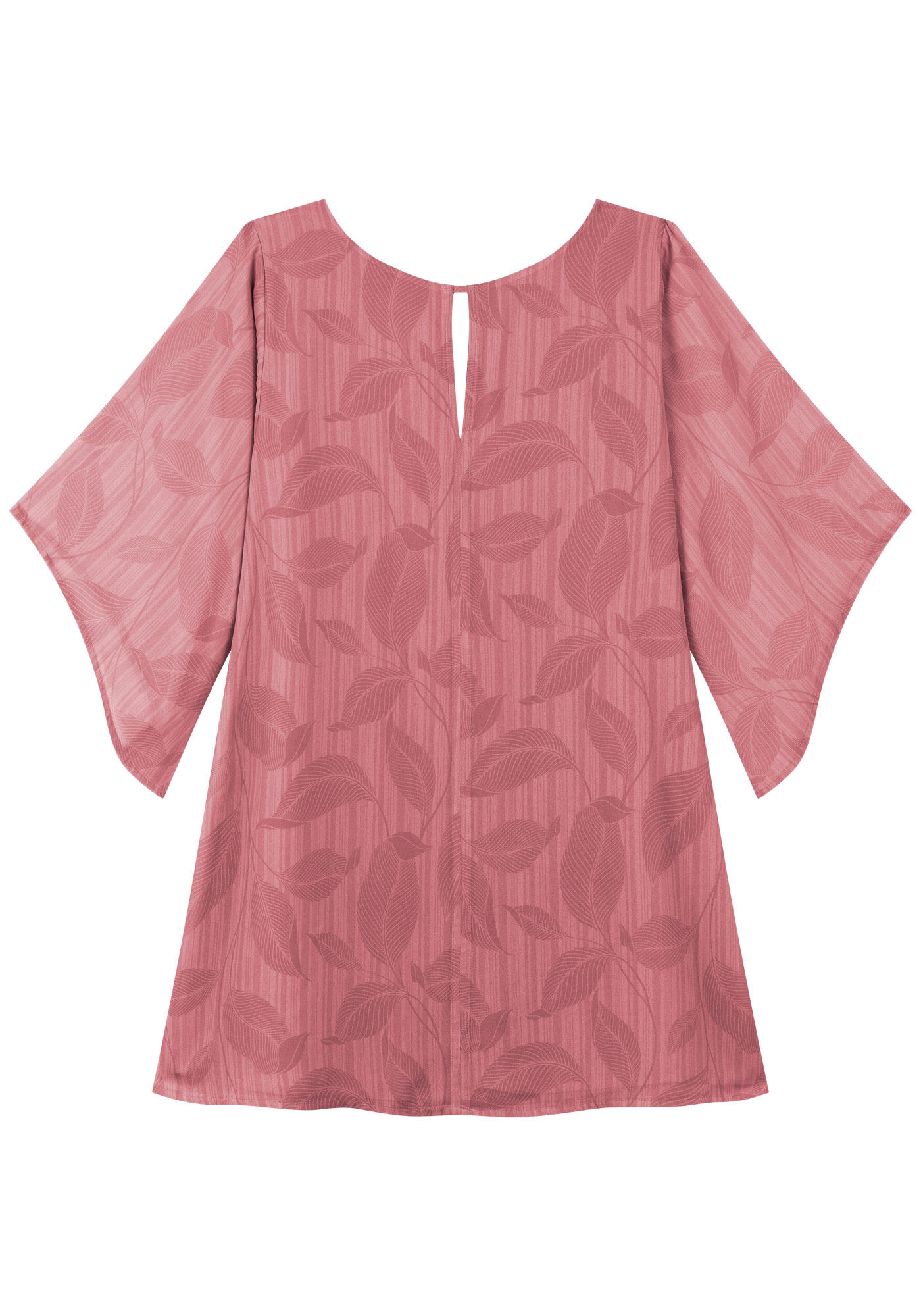 Vestido Curto Estampado Com Mangas Longas E Transpar&ecirc;ncia, GREEN LEAF ROSA, large.