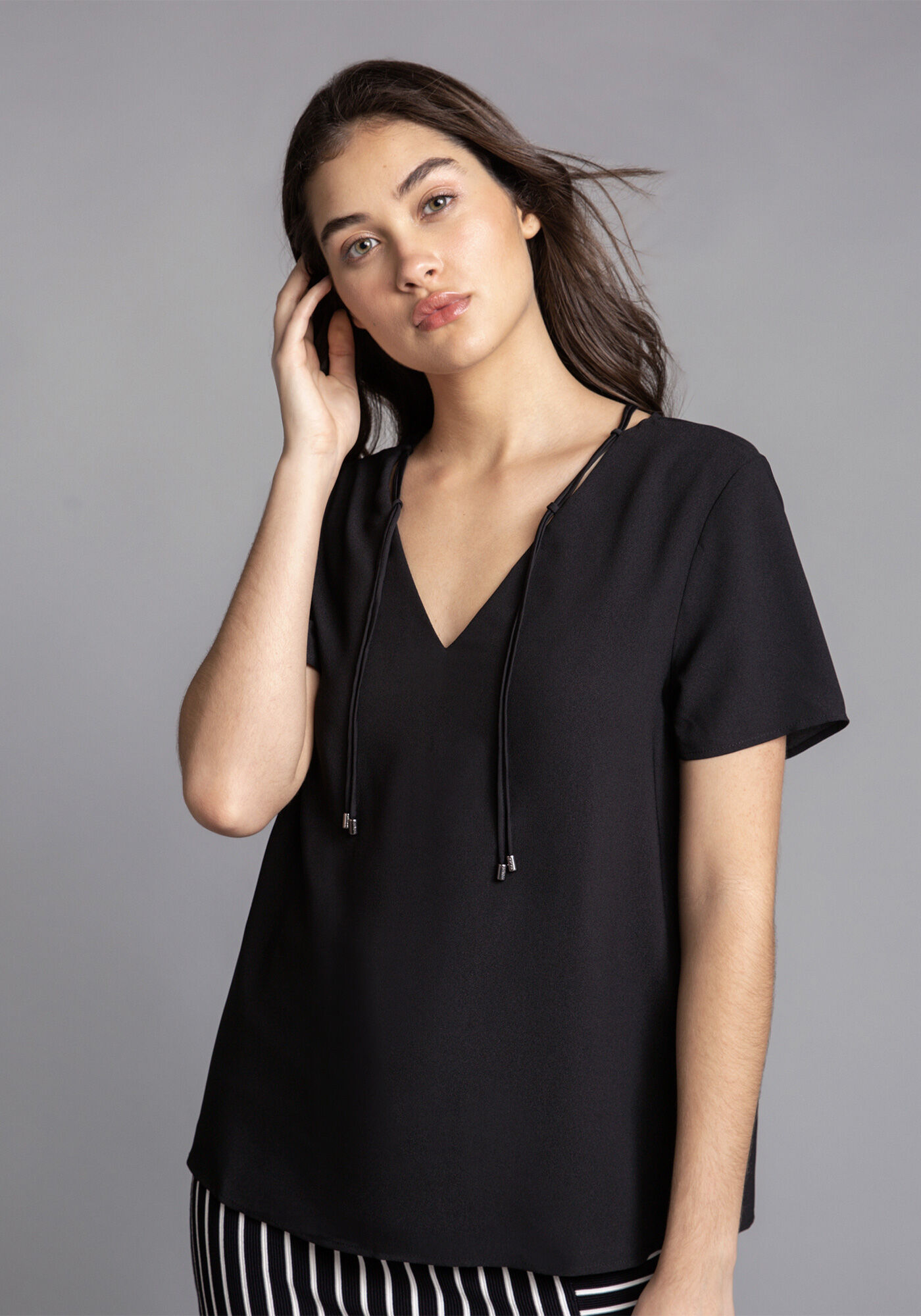 Blusa Decote V com Tiras, , large.
